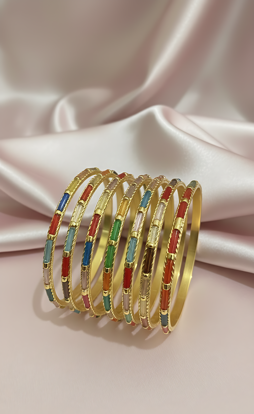 Bohemian Rainbow Crystal Bangle Set - Luminous Gold & Radiant Silver Finish [Lumina Luxe]