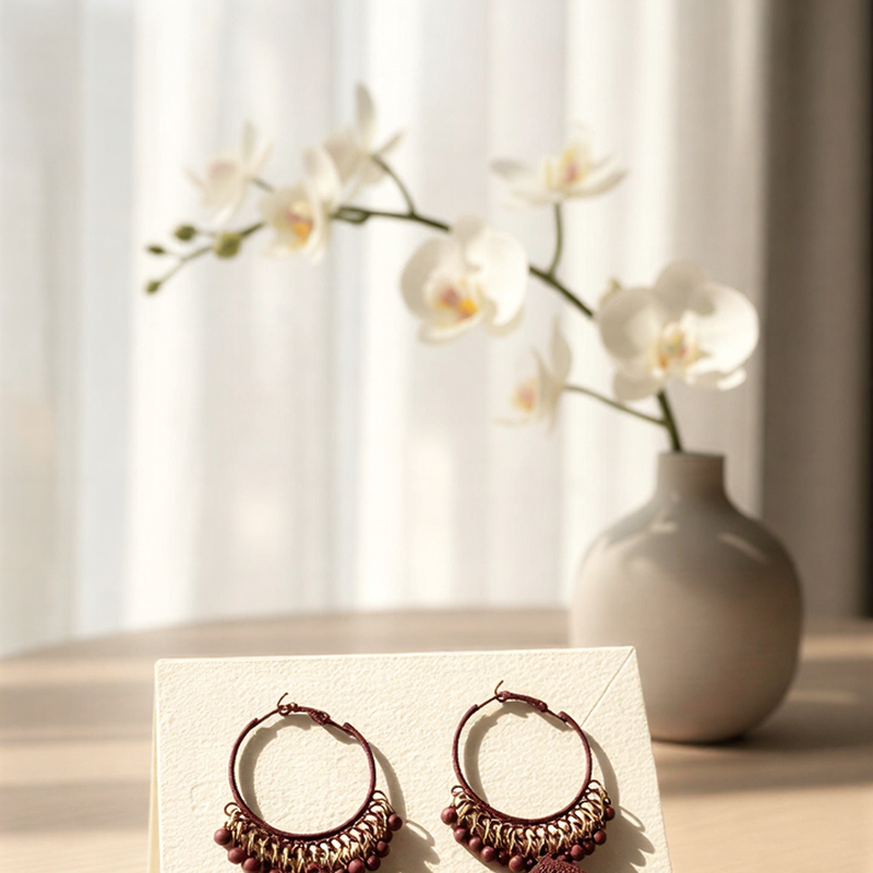 Regal Noir Filigree Jhumka Hoops – Elegant Gold-Accented Statement Jewelry