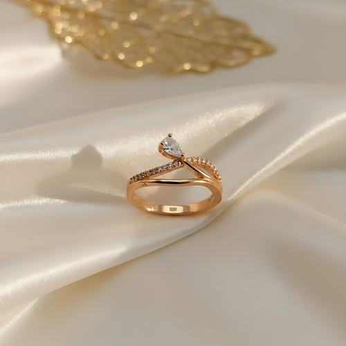 Pear Cut Bypass Ring - Elegant Teardrop Gold Band | One Jewellery Store