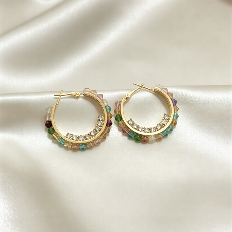 Prismatic Crystal-Encrusted Hoops – Multi-Colored Boutique Statement Earrings