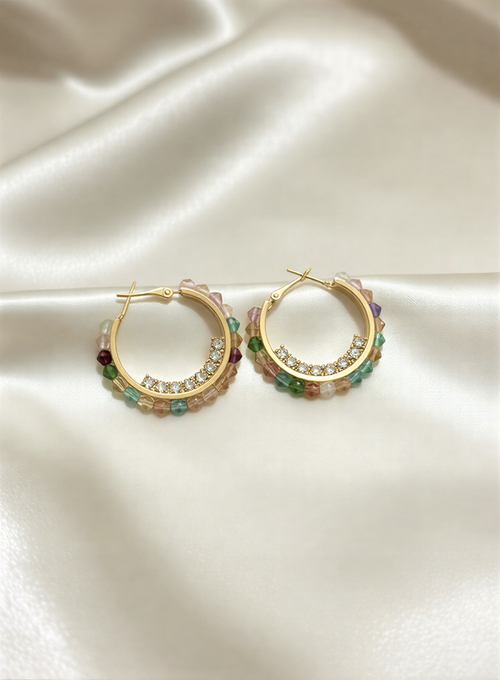 Prismatic Crystal-Encrusted Hoops – Multi-Colored Boutique Statement Earrings