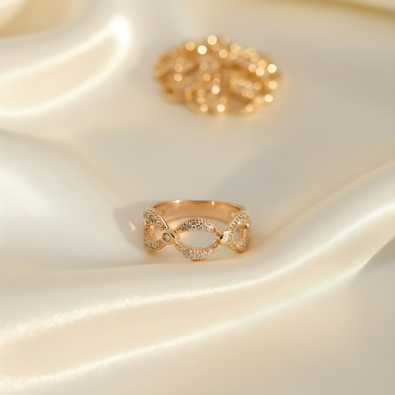 Elysian Interlocking Infinity Ring - Gold Pave Eternity Band | One Jewellery Store