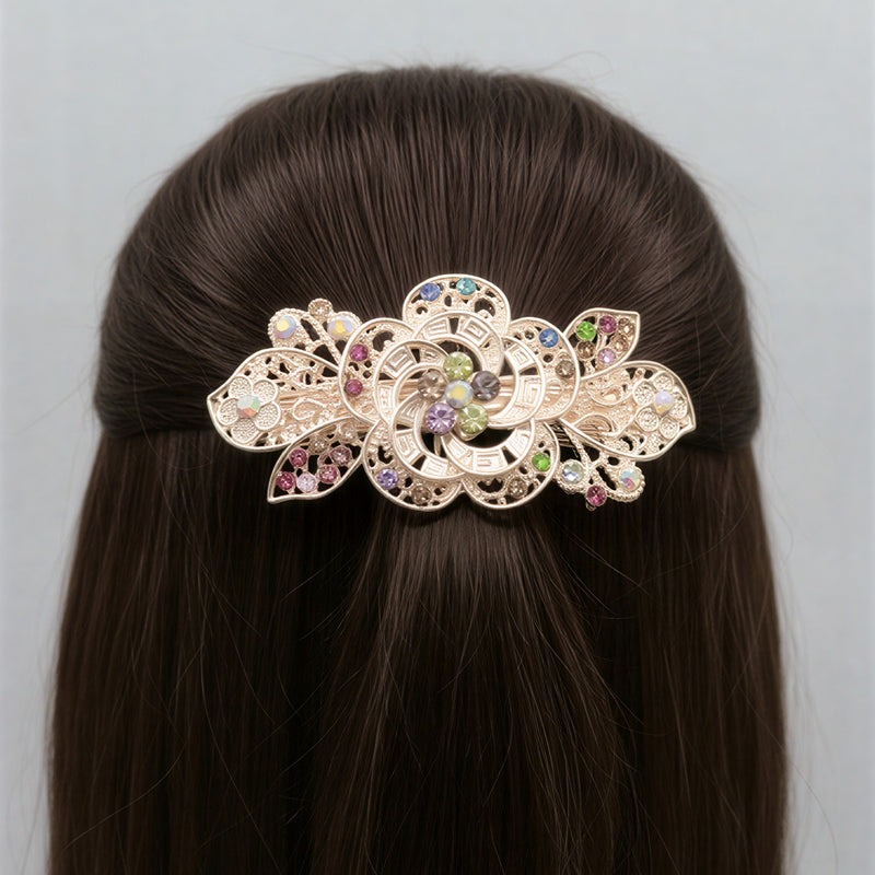 Premium Floral Pony Holder | Elastic Filigree Hair Tie with Crystals.