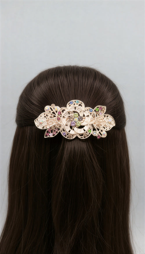 Premium Floral Pony Holder | Elastic Filigree Hair Tie with Crystals.