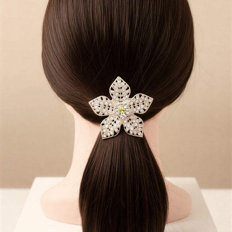 Luxury Floral Pony Holder | Crystal Filigree Elastic Hair Tie