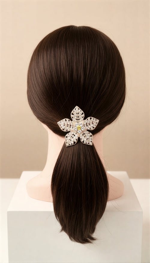 Luxury Floral Pony Holder | Crystal Filigree Elastic Hair Tie