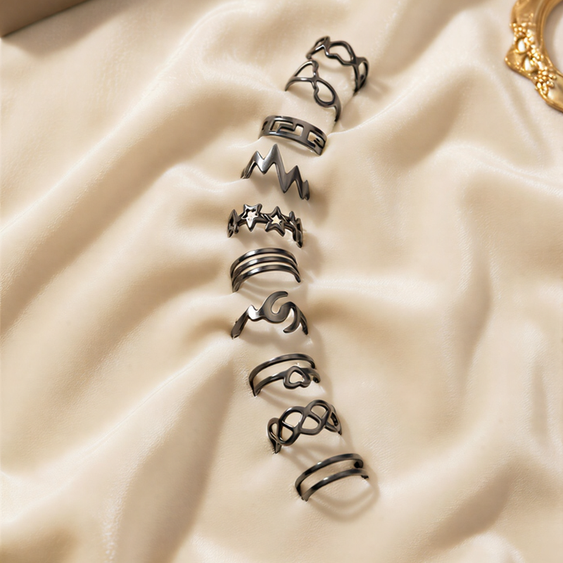 10-Piece Minimalist Geometric Ring Set – High-Shine Stackable Collection