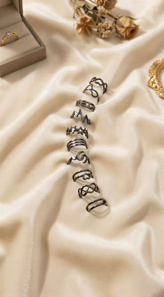 10-Piece Minimalist Geometric Ring Set – High-Shine Stackable Collection