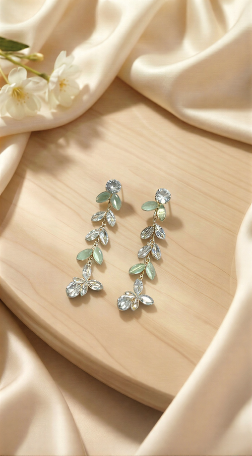 Enchanted Leaf Crystal Drop Earrings – Elegant Marquise Floral Dangles Product