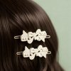 Shimmering Crystal Ribbon Bow Pins – Radiant Pair of High-Fashion Hair Accessories