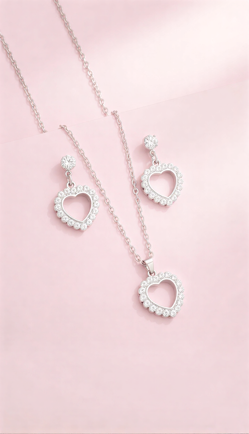 Enchanting Crystal Heart Suite – Sparkling Pave Necklace & Earring Set