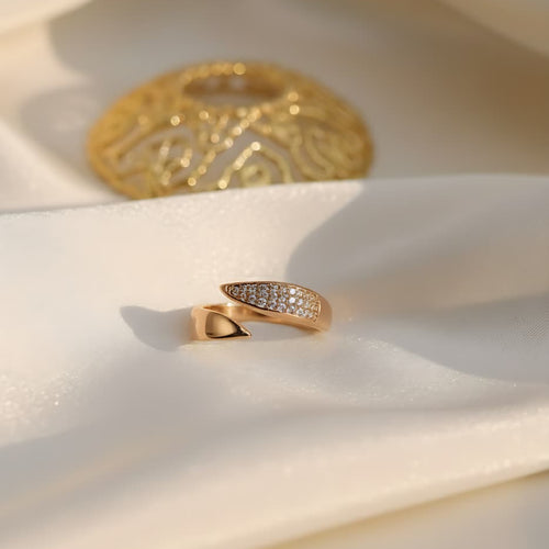 The Ivy Pave Gold Bypass Ring - Modern Leaf Wrap Design | One Jewellery Store