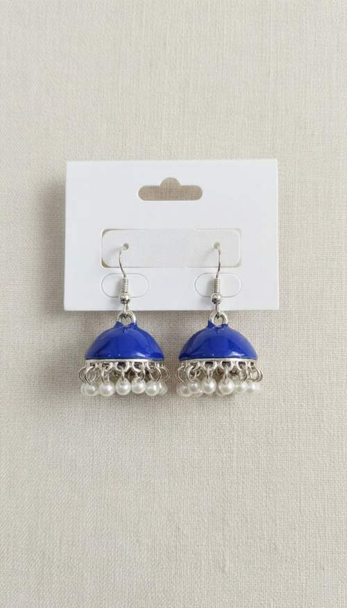 Minimalist Patterned Jhumka Earrings – Sleek Metallic Drop Design..