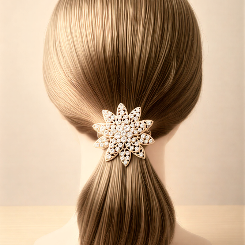 Vintage Filigree Flower Hair Pony – Elegant Floral Elastic Hair Band .