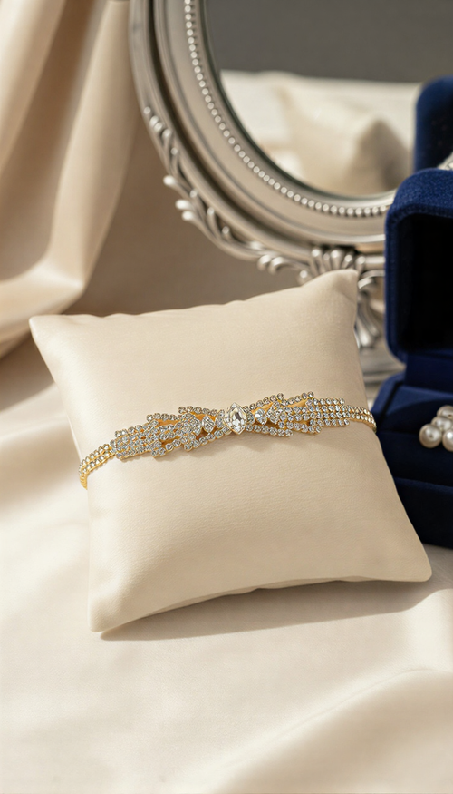 Dazzling Gold-Tone Floral Bracelet – Multi-Strand Crystal Studded Cuff