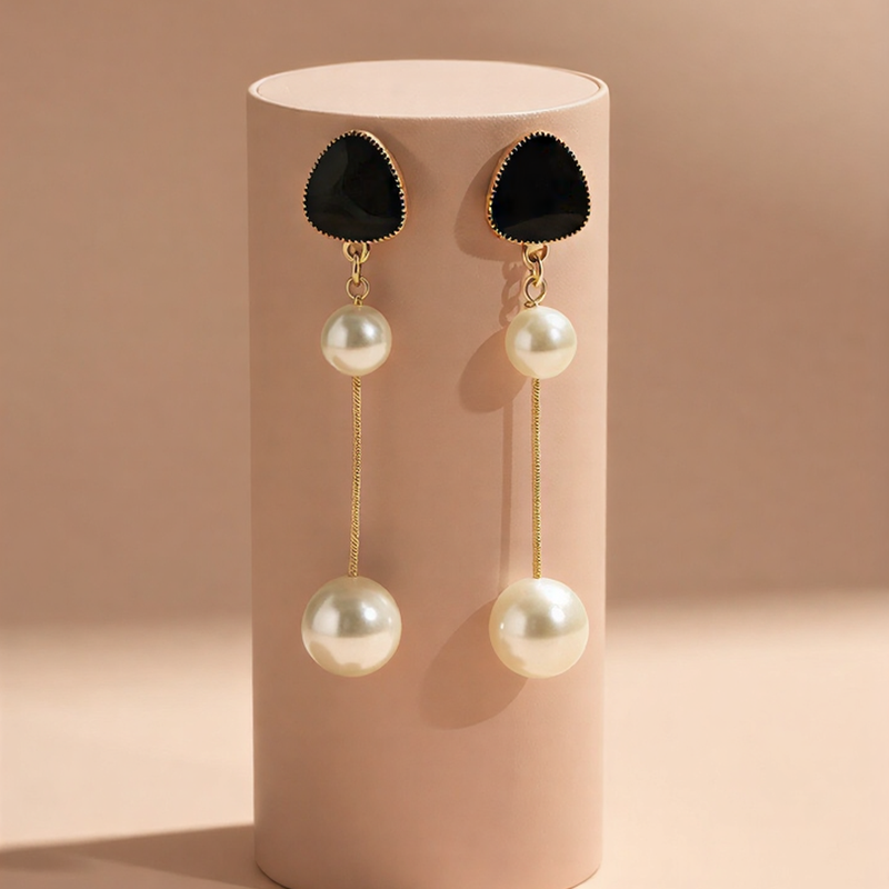 Elegant Pearl Double Drop Earrings – Signature Golden Collection