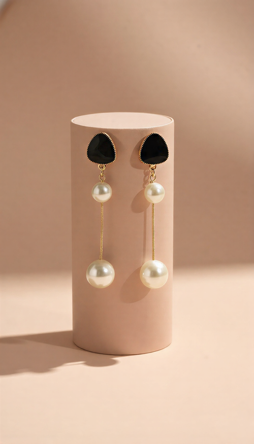 Elegant Pearl Double Drop Earrings – Signature Golden Collection