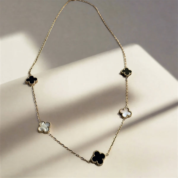 Elegant Four-Leaf Clover Motif Necklace – Luxury Multi-Charm Gold-Tone Chain