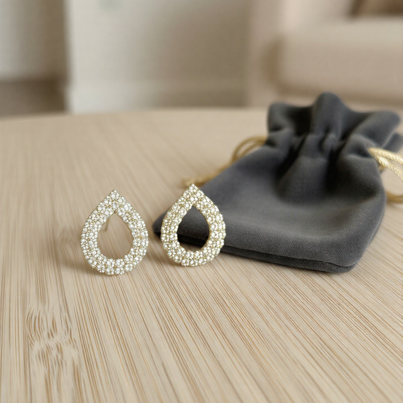 Elegant Crystal Teardrop Pavé Earrings – Shimmering Open-Drop Studs