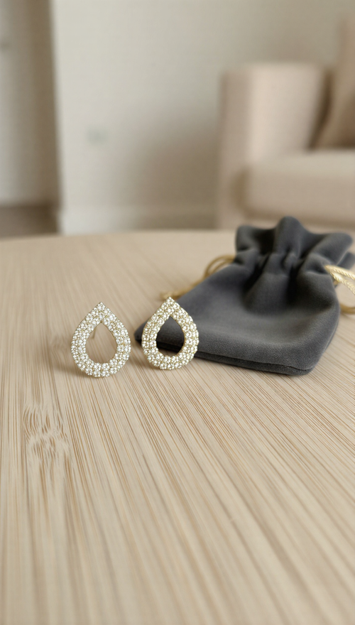 Elegant Crystal Teardrop Pavé Earrings – Shimmering Open-Drop Studs