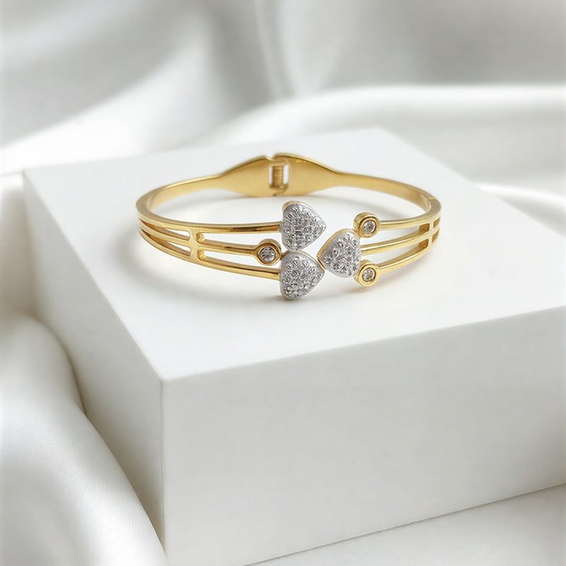 Elegant Triple Heart Crystal Gold-Plated Bangle - Sparkle Edition