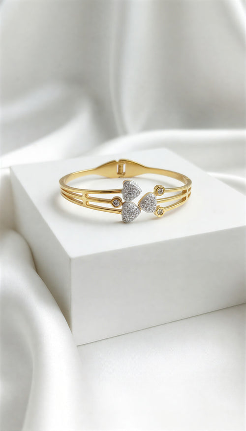 Elegant Triple Heart Crystal Gold-Plated Bangle - Sparkle Edition