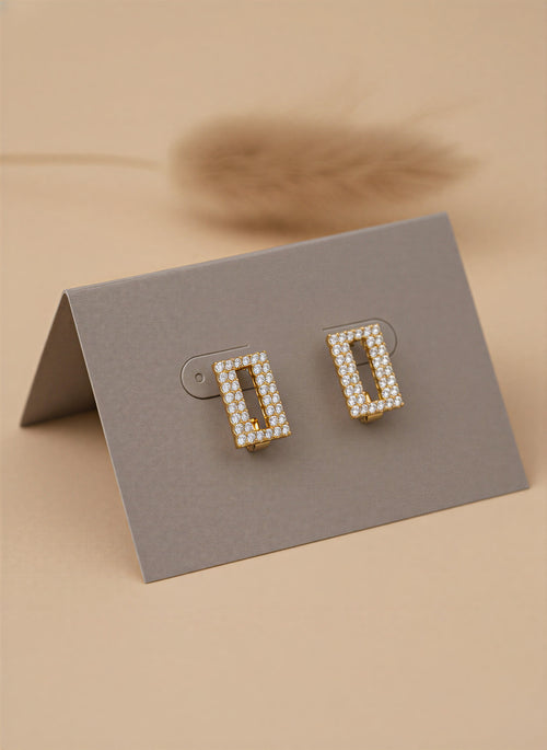 Classic Crystal Teardrop Stud Earrings – Elegant Open-Frame Pavé Dangles .