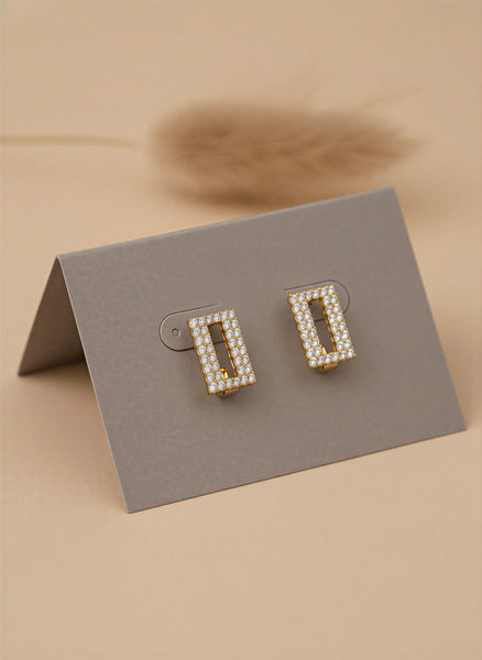 Classic Crystal Teardrop Stud Earrings – Elegant Open-Frame Pavé Dangles .