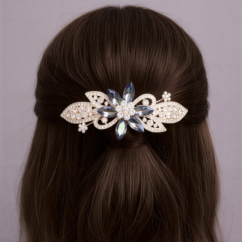 Crystal Petal Floral Hair Barrette – High-Shine Metallic Fashion Clip