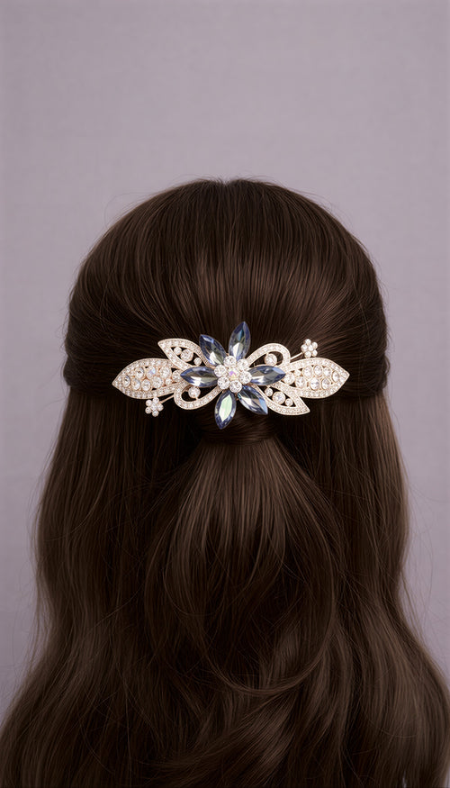 Crystal Petal Floral Hair Barrette – High-Shine Metallic Fashion Clip