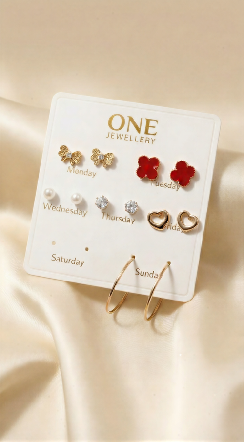 Romantic Crystal Necklace & 4-Pair Earring Gift Set .