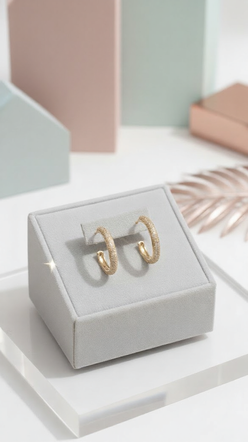 Shimmering Gold Pave Hoop Earrings – Classic Textured Huggies