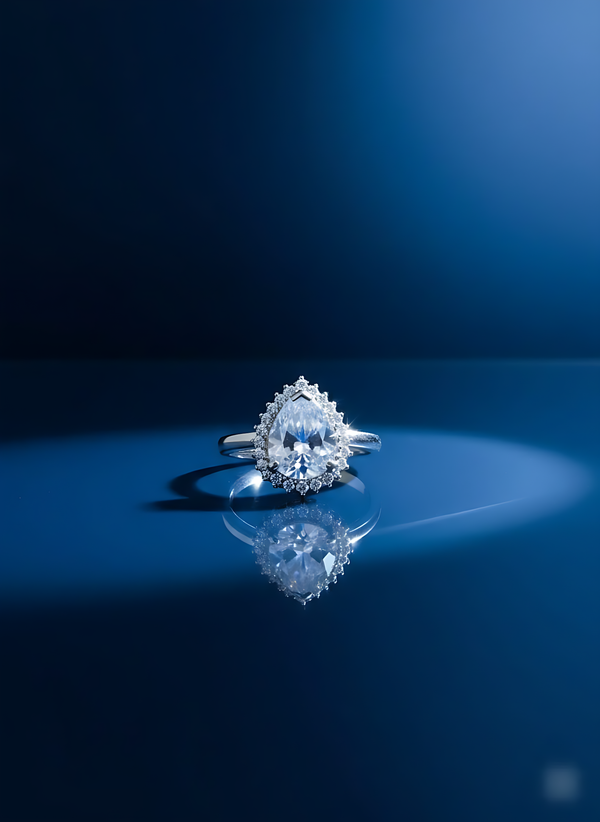 Aurora Pear Cut Teal Halo Ring - Gold-Tone Statement Piece | One Jewellery Store