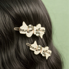 Couture Crystal Ribbon Bow Pins – Radiant Pair of Boutique Hair Jewelry