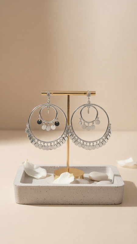 Bohemian Gypsy Double Hoop Earrings – Dangle Disc & Crystal Accents Product