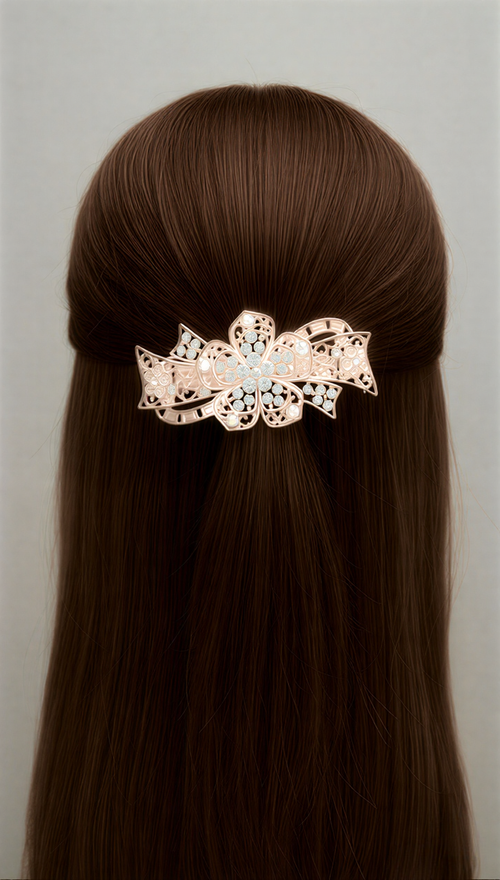 Vintage Filigree Rectangular Hair Barrette | Premium Crystal Clip.