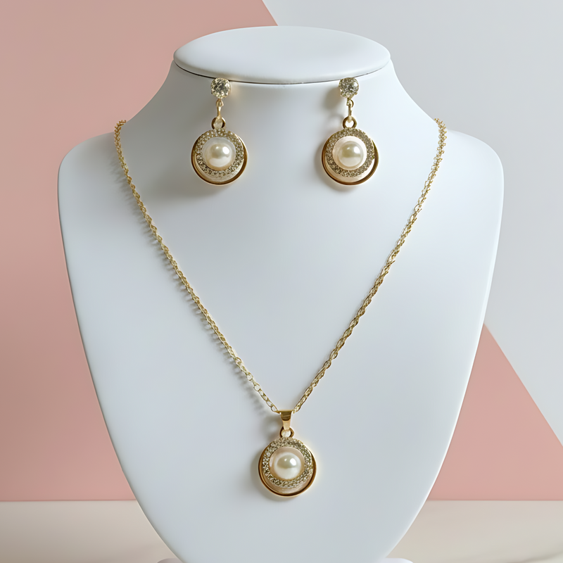 Aurora Pearlescent Halo Set – High-Polished Gold-Tone Jewelry Suite