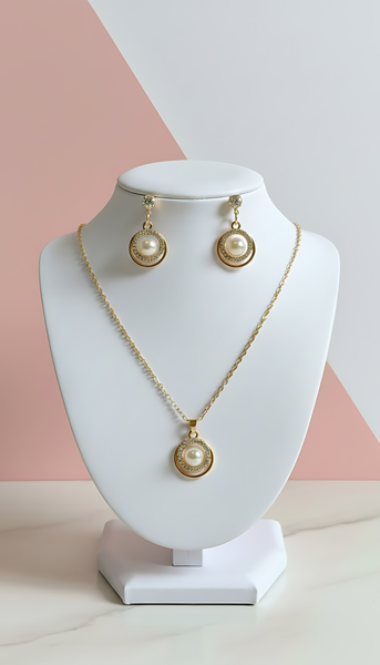 Aurora Pearlescent Halo Set – High-Polished Gold-Tone Jewelry Suite