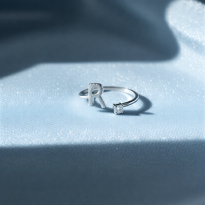 Signature Initial 'R' Crystal Suite – Radiant Adjustable Boutique Statement Ring