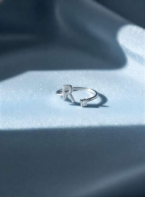 Signature Initial 'R' Crystal Suite – Radiant Adjustable Boutique Statement Ring