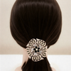 Luxury Floral Pony Holder | Crystal Filigree Elastic Hair Tie .
