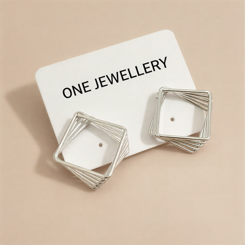 Luxe Square Halo Lattice Studs – Modern Architectural Statement Earrings