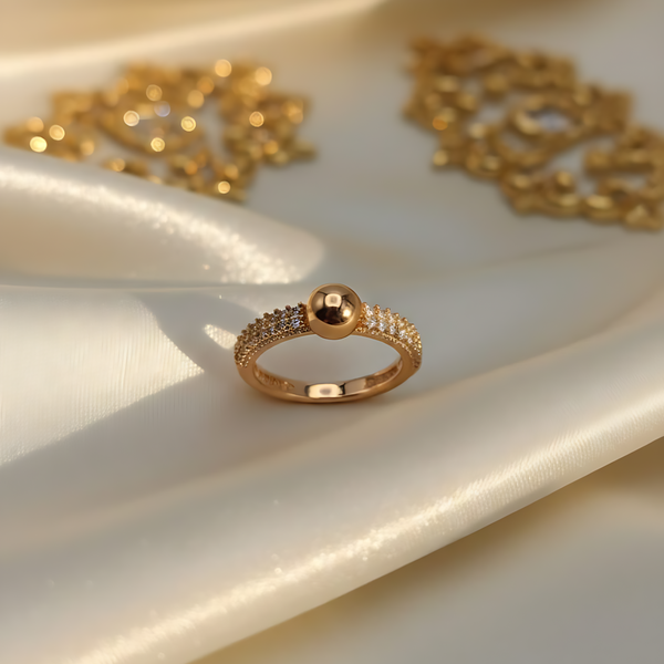 The Aurora Gold Bead Ring – Shimmering Pave Statement Band | One Jewellery Store