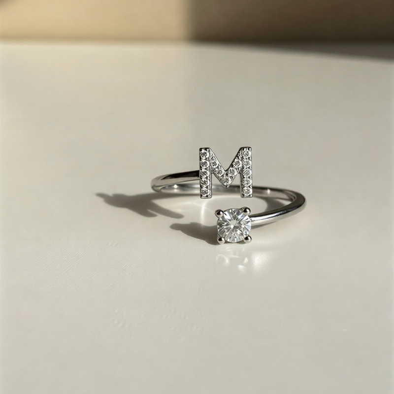 Signature Initial 'M' Crystal Suite – Radiant Adjustable Boutique Statement Ring