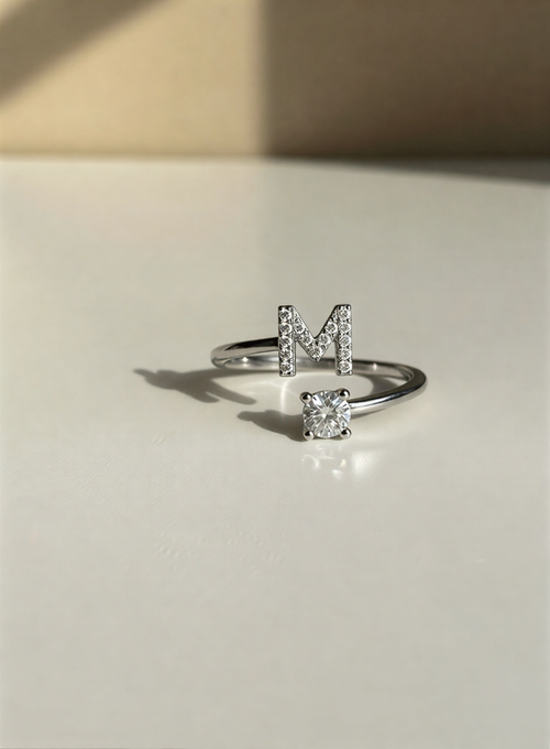Signature Initial 'M' Crystal Suite – Radiant Adjustable Boutique Statement Ring