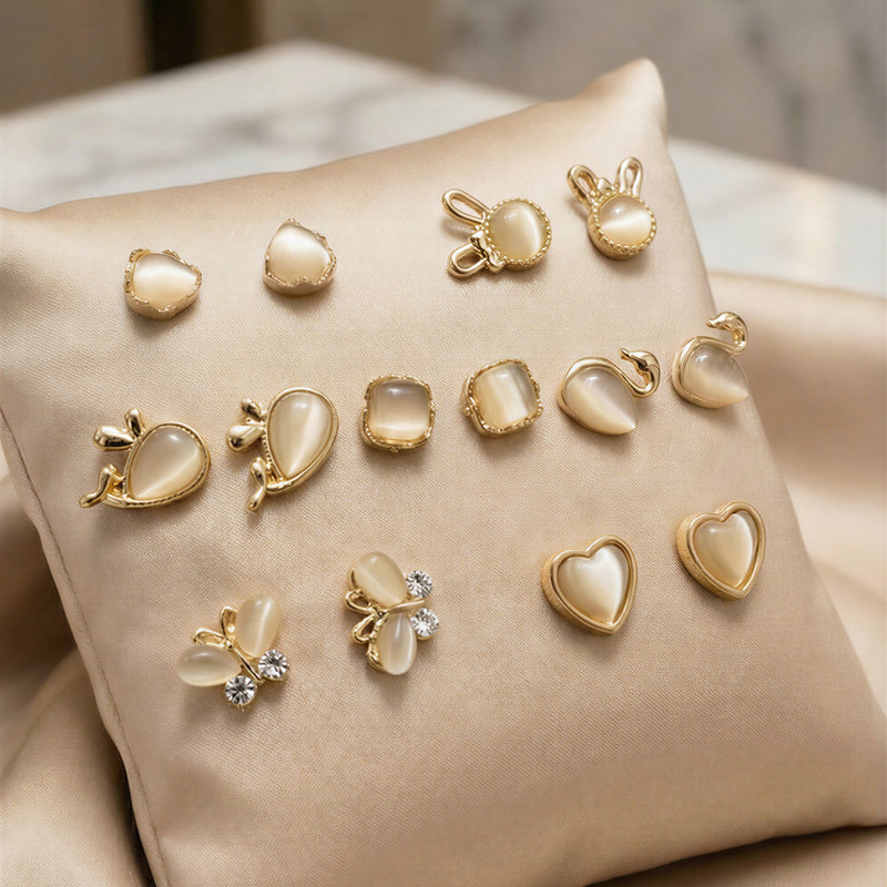 Elegant 6-Pair Black & Gold Bow Dangle Earring Set – Pearl & Clover Accents