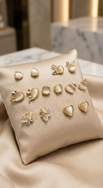 Elegant 6-Pair Black & Gold Bow Dangle Earring Set – Pearl & Clover Accents