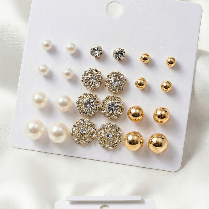 12-Pair Romantic Red Heart & Floral Earring Collection.