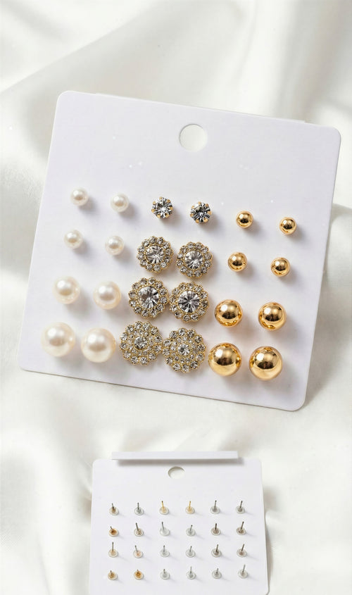 12-Pair Romantic Red Heart & Floral Earring Collection.