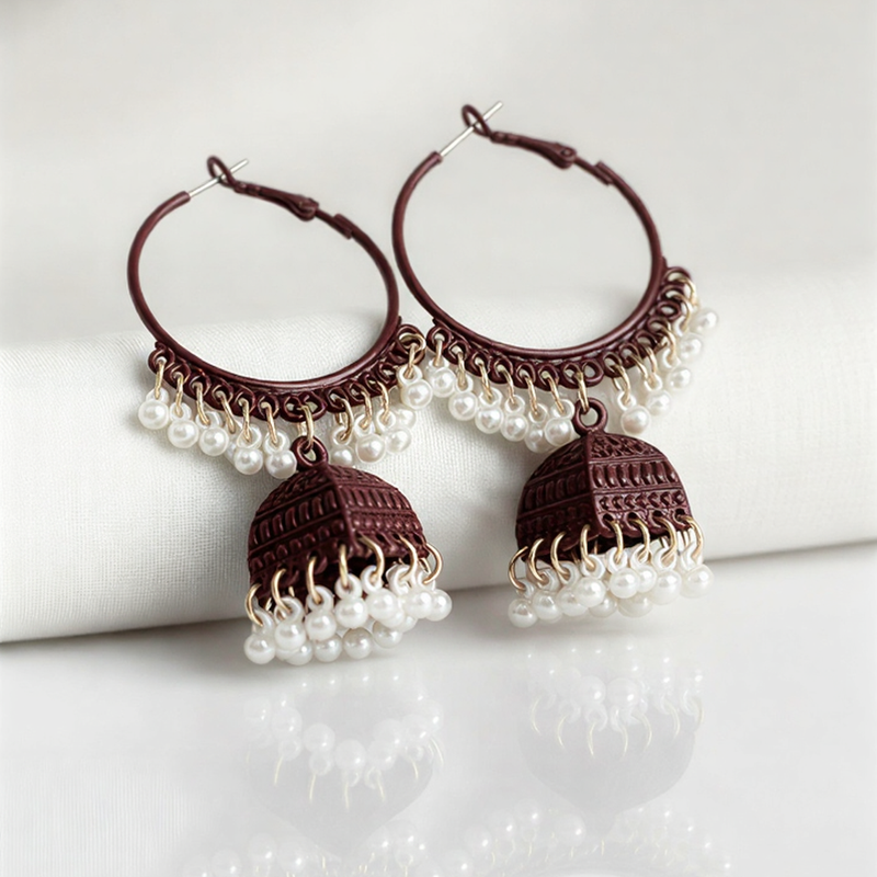 Bespoke Gilded Matte Jhumkas – Artisanal Filigree Statement Hoops
